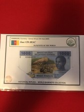 CAMEROON / LAMMINATED HISTORICAL REPLICA SOUVENIR NOTE PRINT-1000 CFA FR