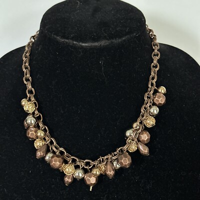 J CREW Multi Metal Bronze Gold Silver Charm Bead Necklace NEW BID 4 CHARITY 300