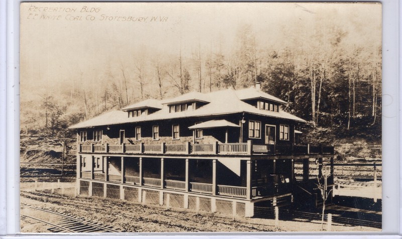 1920 RPPC  AZO E E White Coal CO Stotesbury WV Rec Bldg by C&O RR Tracks Rare EX