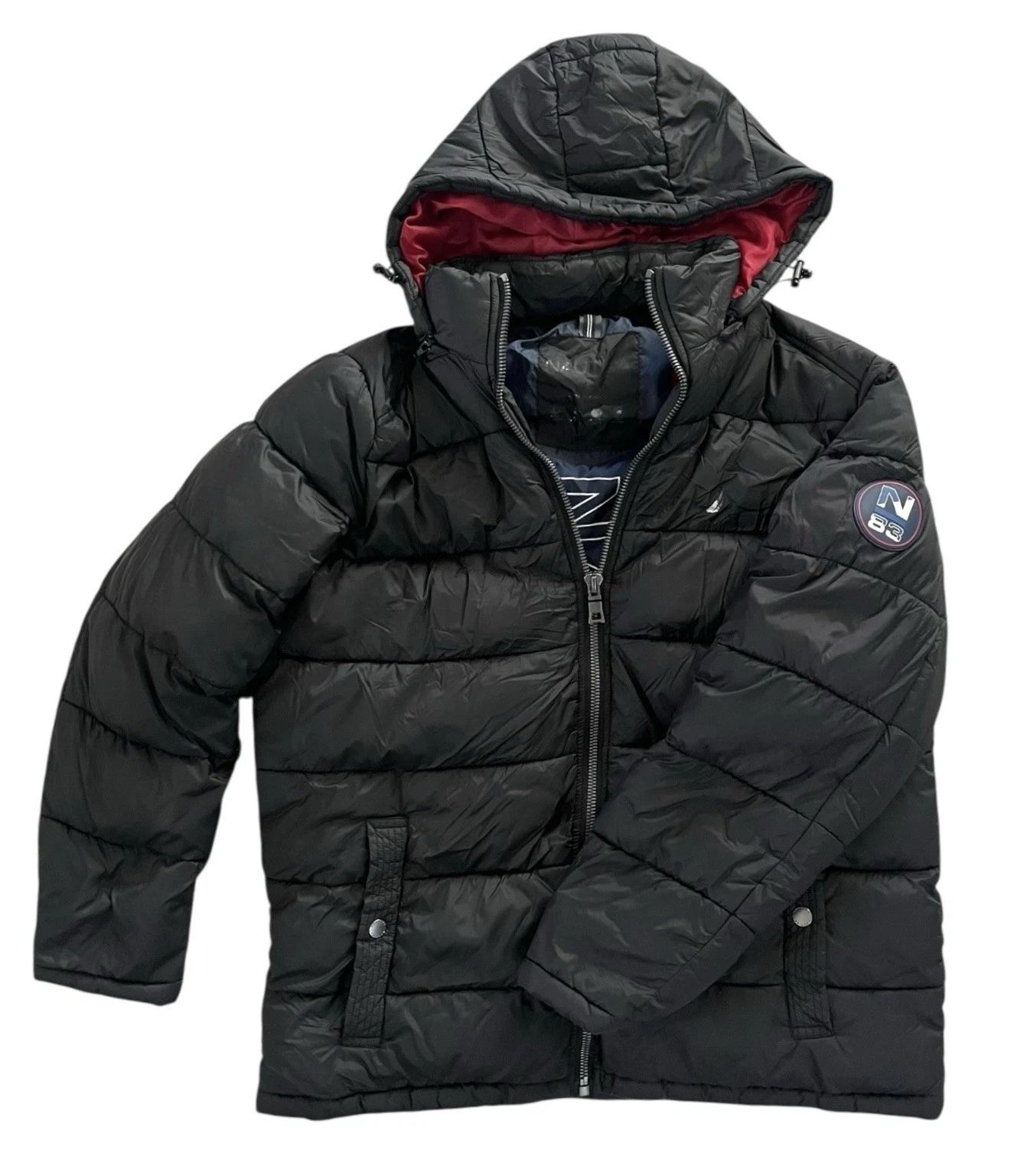 Vtg. Nautica Performance N83 Men’s Black Puffer Coat w/Removable Hood Size Large