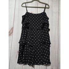 A New Day Black Polka Dot Tiered Ruffle Mini Dress XL Chiffon Spaghetti Strap