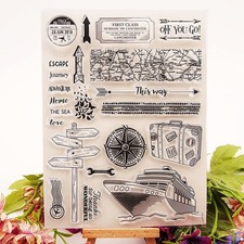 Travel Steamship Compass Seashell Trunk Clear Stamps Silicone Stamp Cards wit...