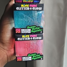 Nee Doh Nice Cube Squeeze Ball, Glitter Glow in the Dark Gel, Blue/Pink