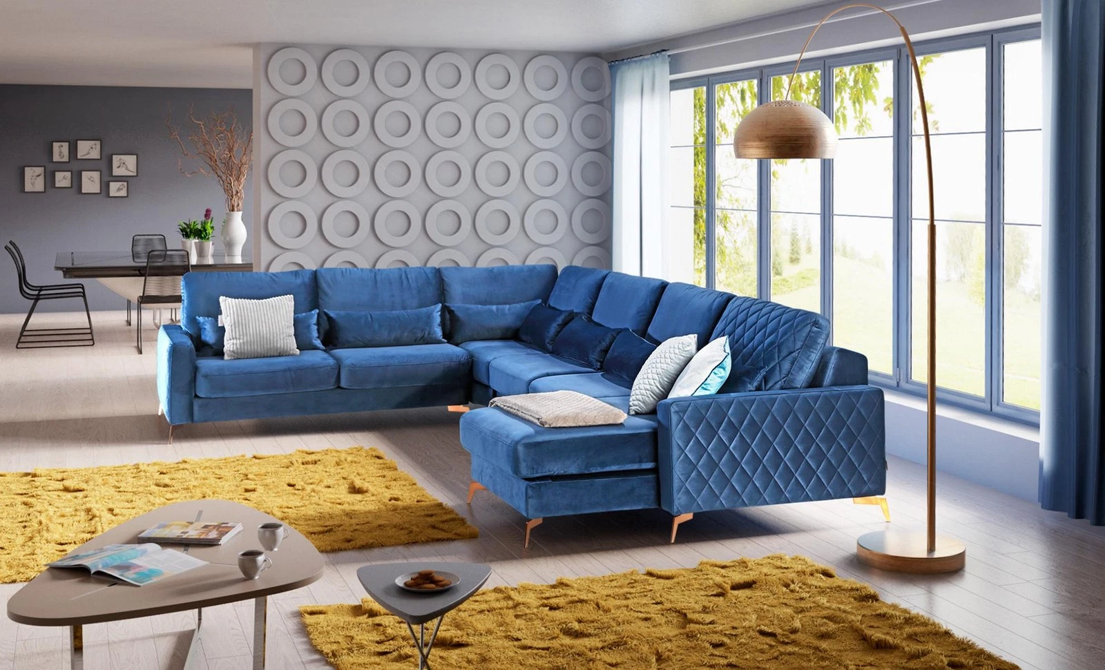 Velvet Fabric Seat Set Designer Living Area Corner Sofa Couch Sofa U Shape