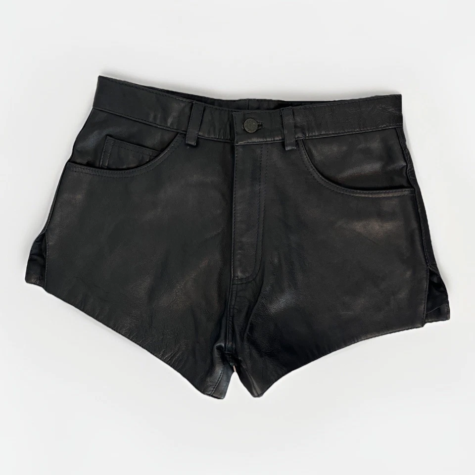 Pantalones Cortos de Cuero Bagazio De Colección Negros Para Mujer 30, Boho Biker Grunge Años 80 90 Glam Rock Foto 2 de 4
