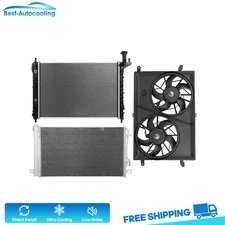 Aluminum Radiator Condenser & Cooling Fan Kit For 2009-2017 Chevrolet Traverse
