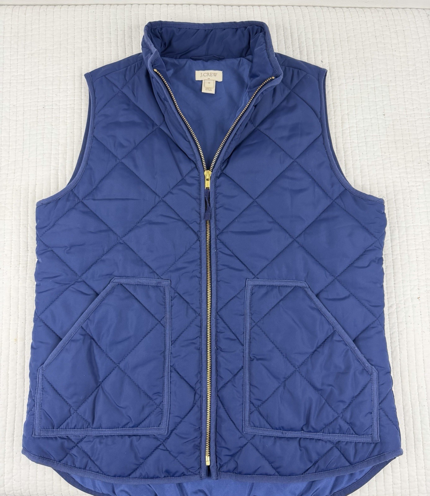 J Crew Vest Womens M Blue Full Zip Quilted Packable Puffer Jacket Preppy