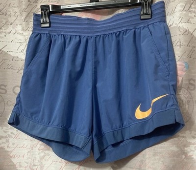 NIKE Women s Sz M Shorts Adult Blue Pullover Athletic Running Orange Swoosh Logo