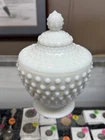 Vintage Hobnail Milk Glass 7” Covered Dish