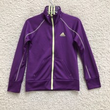 Adidas Track Jacket Medium Youth Purple Full Zip Raglan Sleeve Athletic Girls M