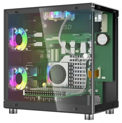 Elecrow Mini PC Tower Gehäuse für Raspberry Pi 5, OLED Display, 3 Lüfter, PCIe