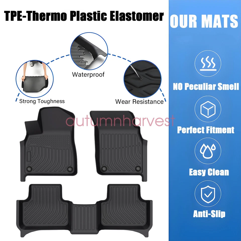 TPE Floor Mats Liner For 2017-2025 Audi Q7 / 2019-2024 Audi Q8 Front-Rear Black - Image 3 of 4