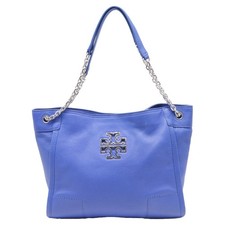 Tory Burch Small Britten Chain Tote Bag In Leather Women Blue One Size