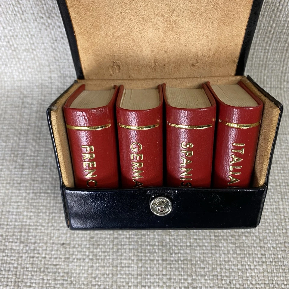 Mini Language Book Set in Leather Case French German Italian Spanish Miniature - Image 2 of 4