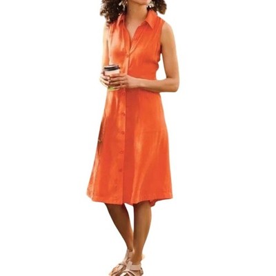 Soft Surroundings Cascade Sleeveless Shirt Dress in Fiery Orange, Size Petite XS