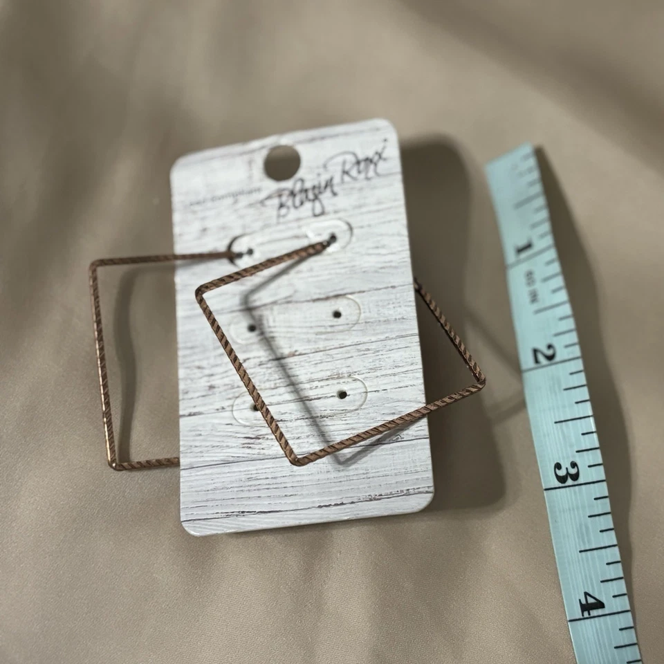 Blazin Roxx Square Hoop Earrings Western Copper Toned Cowgirl Rodeo Country - Image 4 of 4