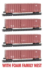 Micro-Trains MTL N-Scale BNSF 50’ Single Door Rib Side Box Cars - Runner 4-Pack