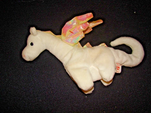 VINTAGE PLUSH WHITE DRAGON W/WINGS BEANIE BABY COLLECTION  1995 " MAGIC" # 4088