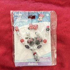 Disney Minnie Mouse Jewelry Set Hypoallergenic Necklace Earrings Ring Red Black