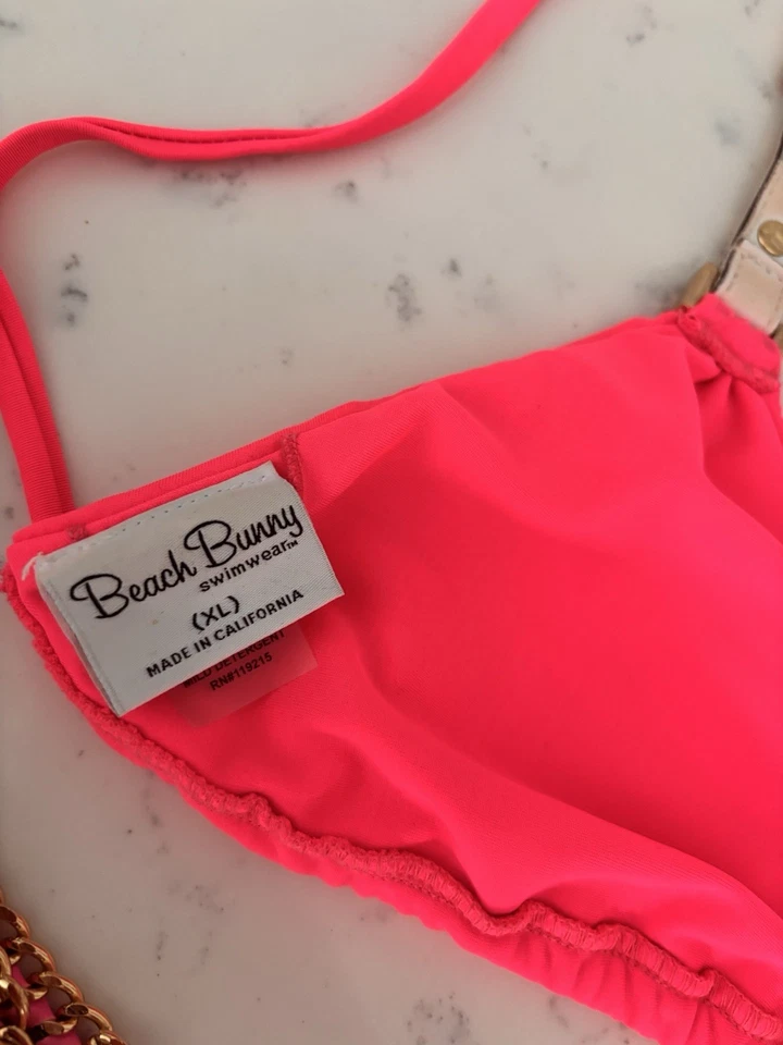 Biquíni feminino Beach Bunny rosa quente corrente tamanho GG parte inferior G usado - Imagem 3 de 4