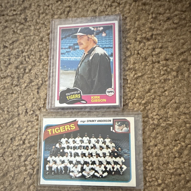 Topps 1980 Detroit Tigers Card 626 & 1983 Kirk Gibson #315 RC (Rookie)