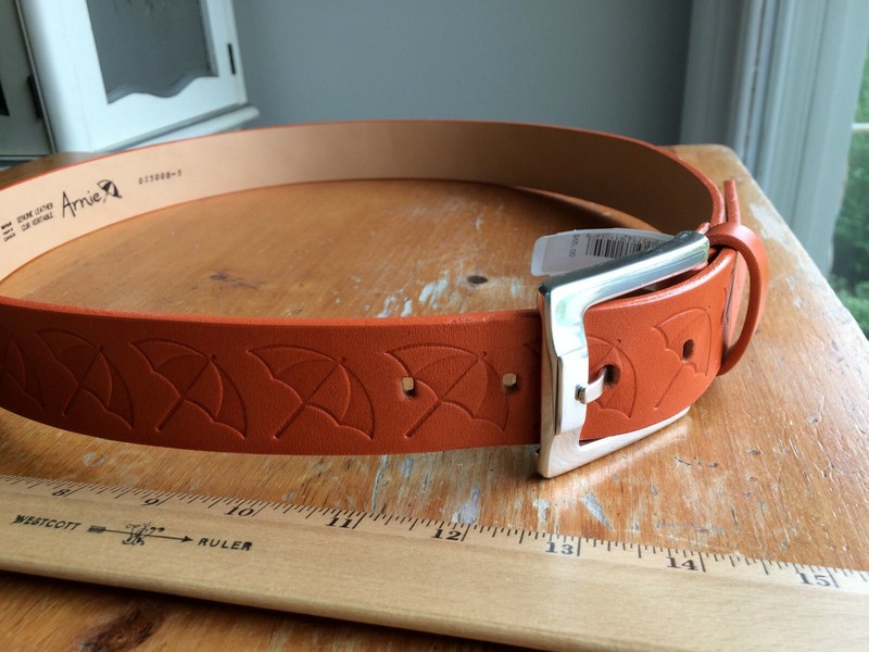 New ARNIE Orange Umbrella Leather Belt Made in CANADA Orig $65 Size 42 Unisex