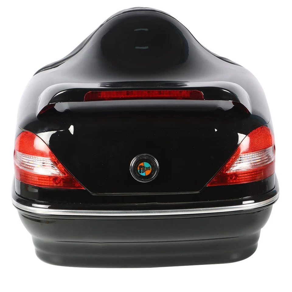 Black Universal  Motorcycle Tour Pack Trunk Luggage Tail Box Pack W/ Tail Light - Image 2 of 4