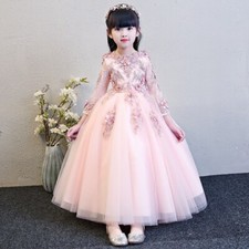 Children Princess Girl Evening Dress Wedding Dress Birthday Long-Sleeve Costume