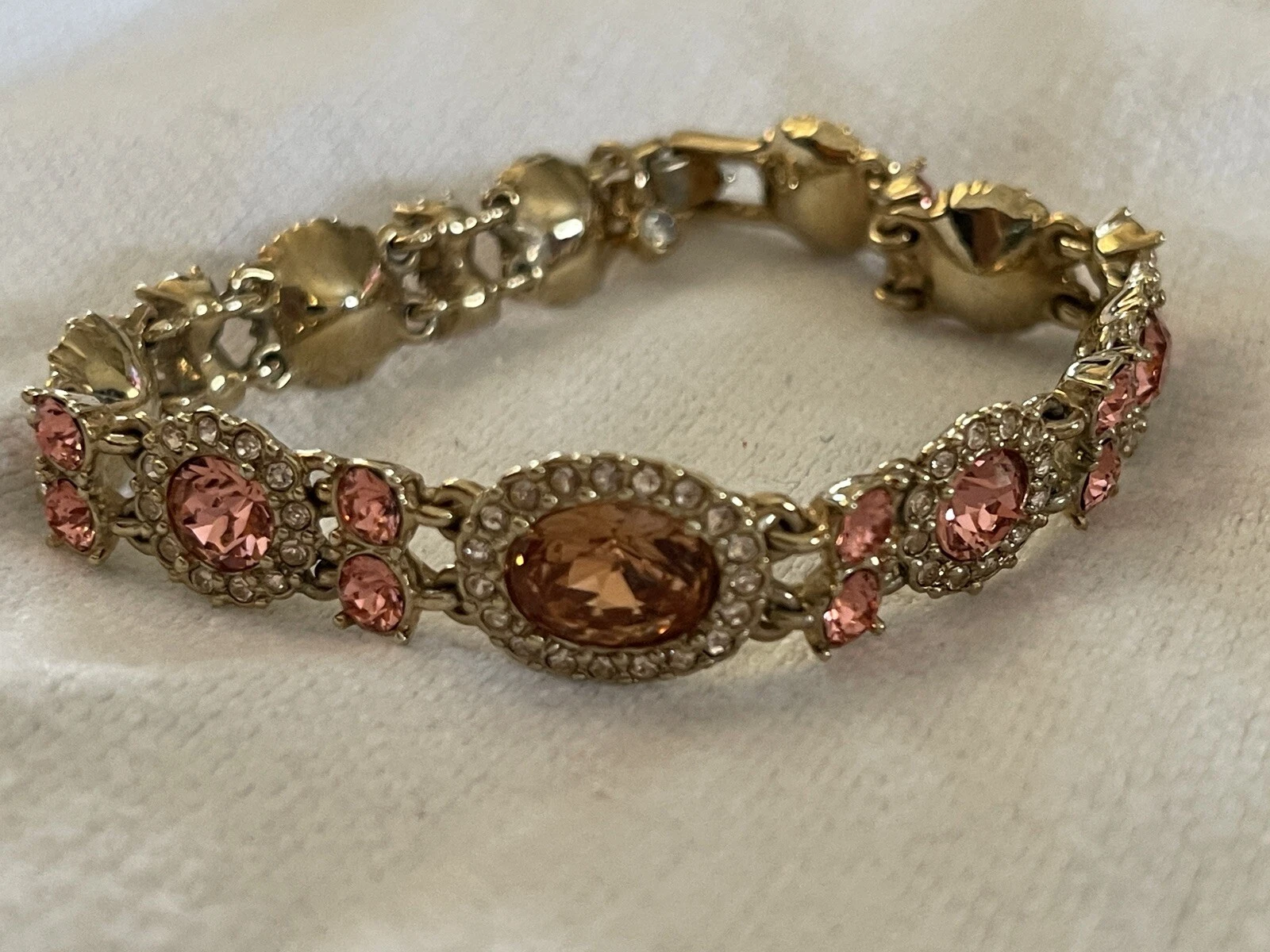 Bracciale tennis Givenchy rosa strass trasparenti tono oro vintage