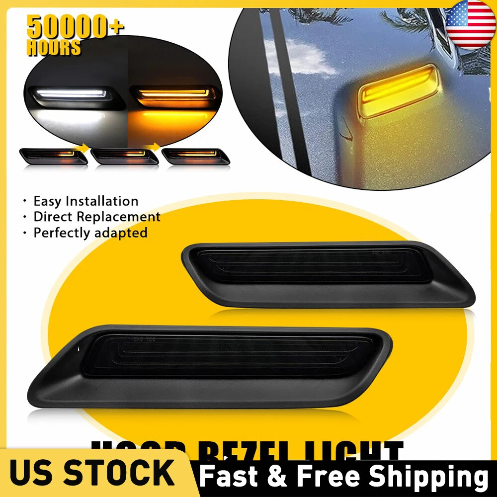 Smoked Lens Sequential LED Hood Vent Lights LH+RH For Ram 1500 Classic 2019-2022