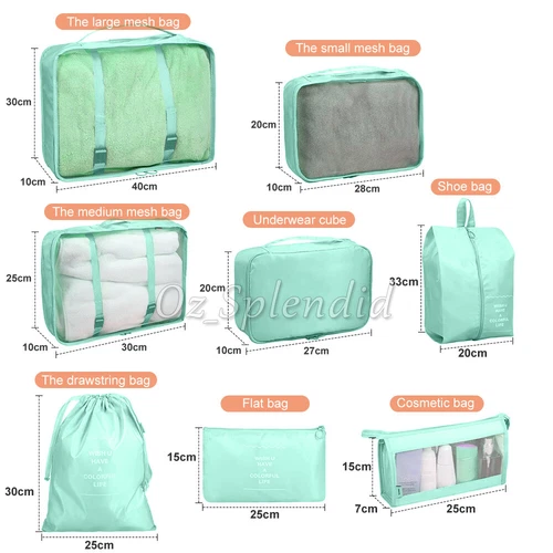 8PCS Packing Cubes Travel Pouches Luggage Organiser Suitcase Clothes Storage Bag - Picture 3 of 18