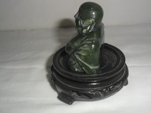 Buddha In Giada con base in legno- Jadeite anni 80 - Foto 7 di 8