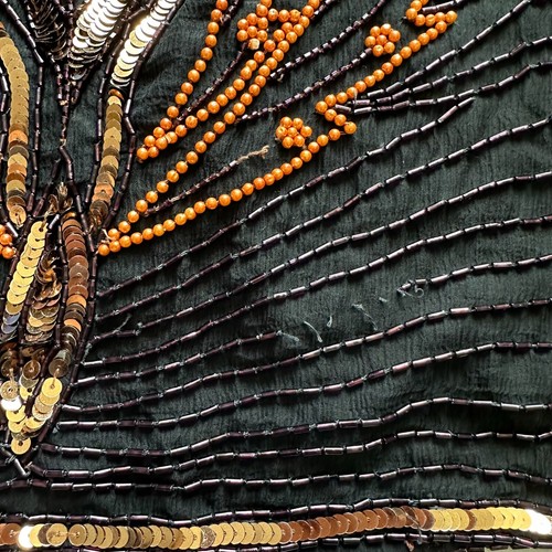 Frank Usher London silk top large sequin & beaded vintage gold orange on black - Picture 12 of 15
