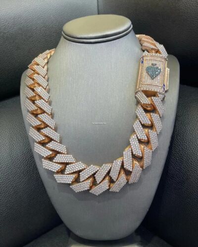 18Ct E/VS1 MOISSANITE 16mm x 24" Miami Cuban Link Chain 14K Rose Gold Plated - Picture 1 of 5