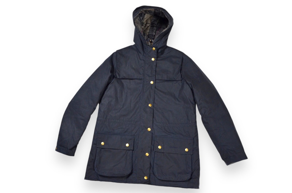 Women's Barbour Blaise Tartan Jacket Wax Blue Hooded England Size