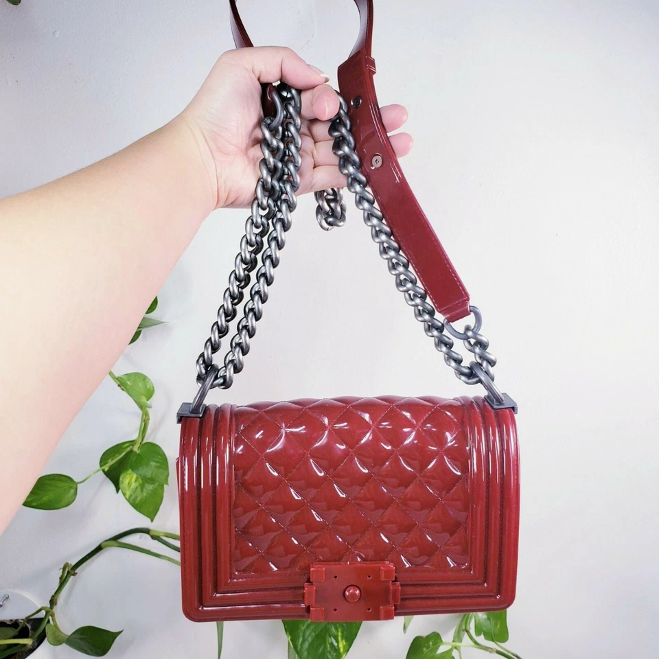 女士包皮革流浪汉马鞍肩手拿包红色钱包手提包格子绗缝 — 第 4/4 张图片