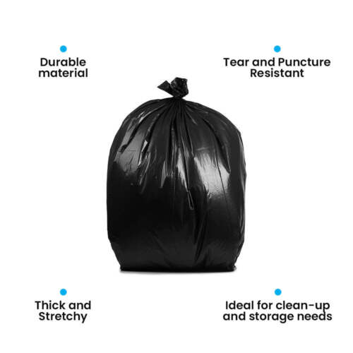 100 Gallon Garbage Bags: Black, 1.3 Mil, 67x79, 10 Bags/Case. - Picture 2 of 2