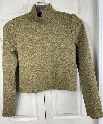 Zara Women’s Sz S Mock Neck Crop Knit Shoulder Pad Sweater Multicolor