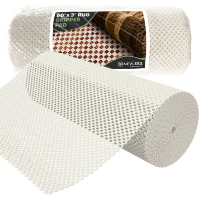 Nevlers 3 ft. x 60 ft. White Anti Slip Rug Pad Roll for Hard Surface Flooring