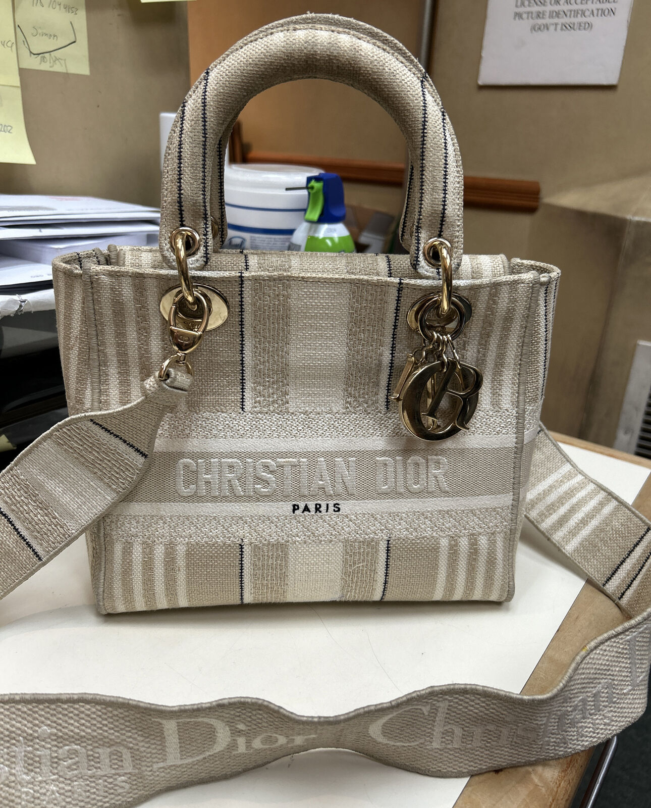 Christian Dior Lady D-Lite Medium Beige Canvas Bag