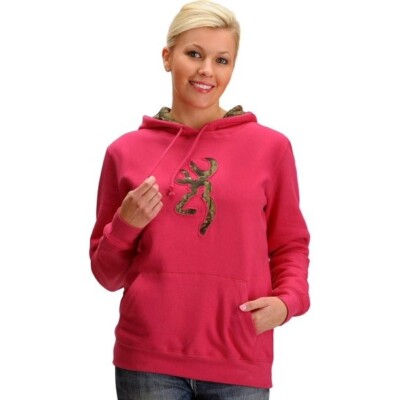 Browning Women Buckmark Camo Logo Sweatshirt Hoodie Fuchsia Pink Medium 