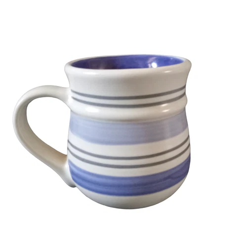 Pfaltzgraff Rio Stoneware Coffee Mug White Blue Striped Country Vintage