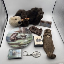 Vintage Lot of Otter Themed Decor, Plush, Car...