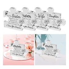 Scultura Da Tavolo con Puzzle in Blocco Acrilico Inciso, Commoventi Figure Da