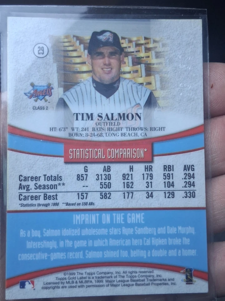 1999 Gold Label Topps Rare! Parallel Tim Salmon 26/50 🔥 #29 - Image 3 of 3