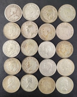Set of (20) Canadian Silver Quarters 25c King George QE II 1937 1966
