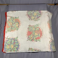Vintage TMNT Teenage Mutant Ninja Turtles Blanket Throw 86x67 Red Trim Made USA