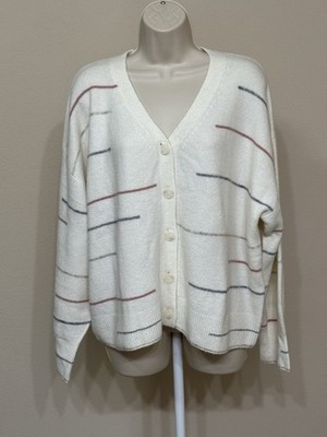 Splendid Collection Women s Ivory Striped Button Up Long Sleeve Knit Cardigan L
