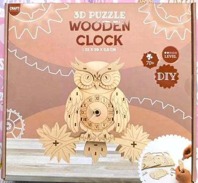 3D Eulen Uhr Holz Puzzle DIY Bastelset 70+ Teile Funktionierende Holz-Uhr Clock - Bild 1 von 2
