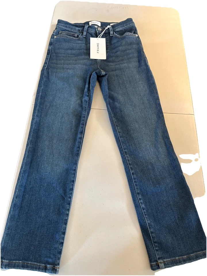 Pantalones de mezclilla rectos FRAME Le High para mujer talla 27 lavado oscuro tiro alto Foto 2 de 4